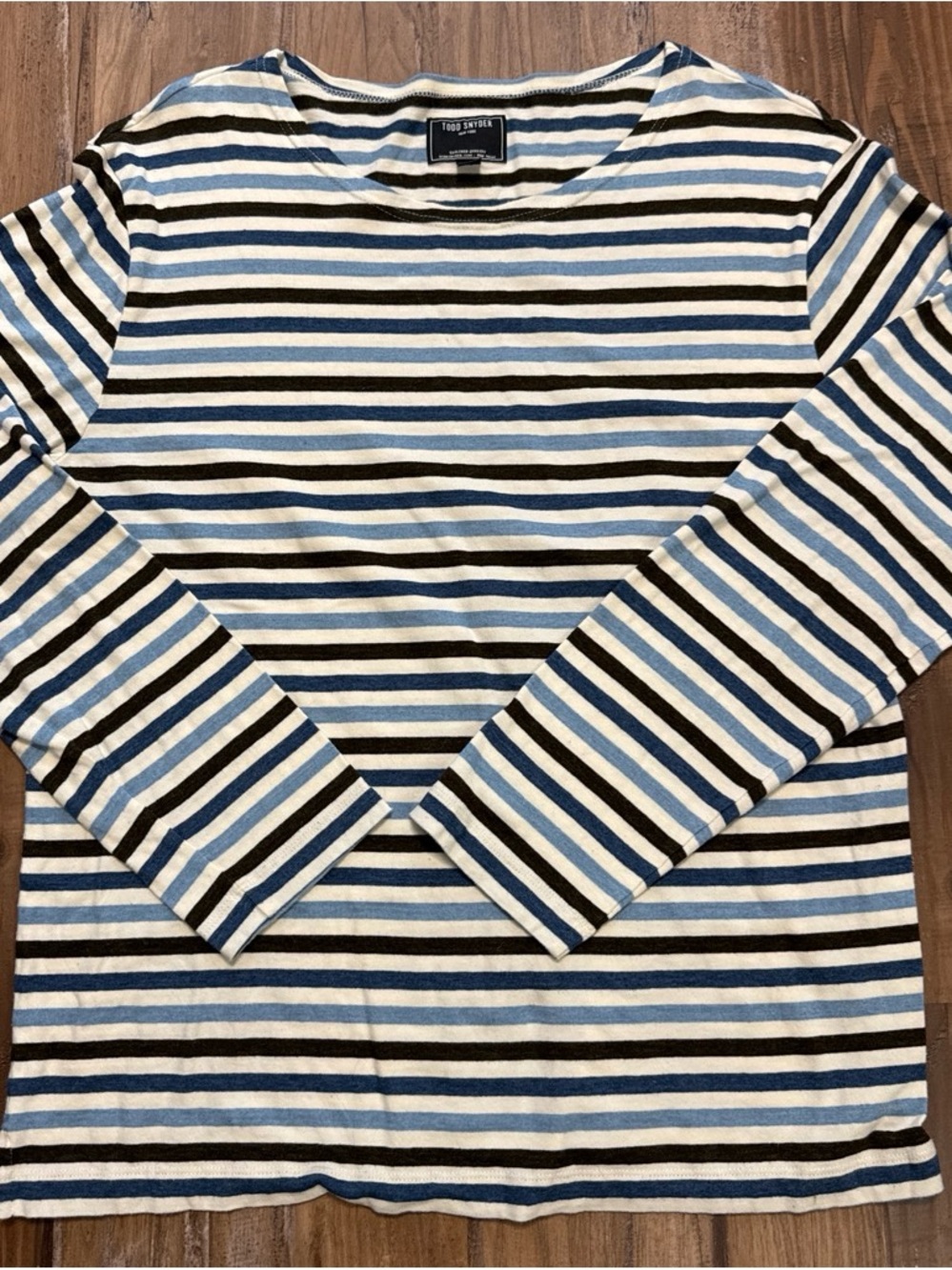 Todd Snyder Blue, Black & White Striped Long-Sleeve Tee